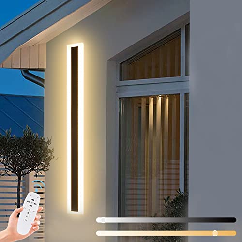 ZTWLEED Lange Wandleuchte Aussen, Dimmbare Wandleuchte mit Fernbedienung,LED Lange Wandlampe Villa 16W IP65 Wasserdicht Wandleuchten Schwarz,80CM Wandlampe Aussen für Terrassen Villa von ZTWLEED