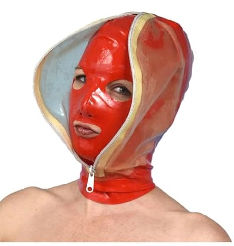 Fetisch Maske Gesichts Reißverschluss Bondage Rollenspiel Latex Maske SM Sex Extreme Erotik Gummi Maske Halloween Party Maske BDSM Maske Sexspielzeug,XL,Red von ZTWSAQ