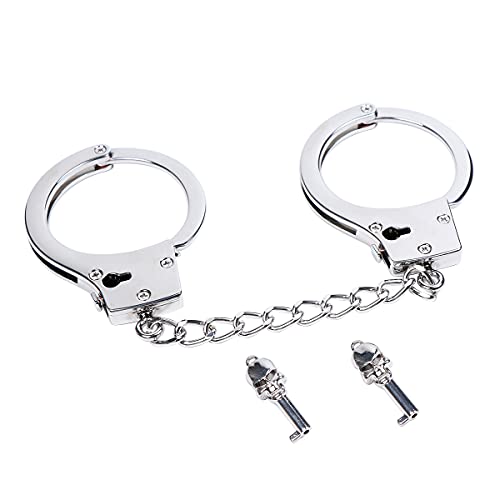 Metallhandschellen Mit Schlüssel Polizei Kostüm Requisiten Zubehör Party Geschenk Totenkopf Schlüssel Eisenkette Legierung Handschellen Entfernung Spielzeug Handschellen (Rosa),Silver von ZTWSAQ