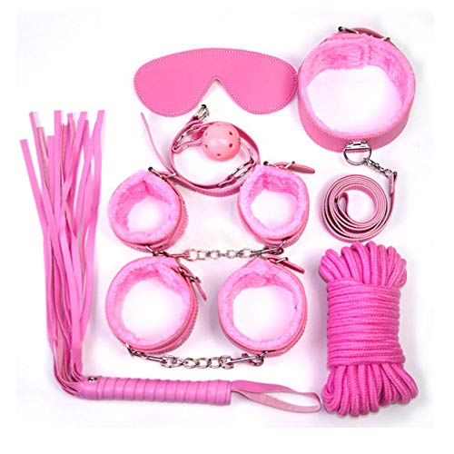 SM Bondage Set Mit Halsband Und Handschellen Verstellbares Sexspielzeug Für Erwachsene, Sexy Lederplüsch 7-teiliges Set 5 M Seil Bondage-Spielset Für Erwachsene BDSM-Bondage-Spiele,Pink von ZTWSAQ