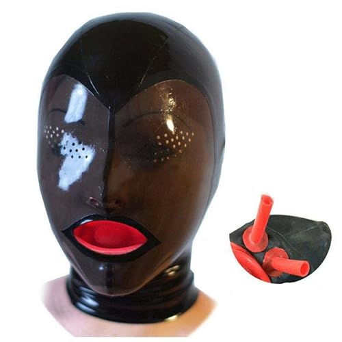 ZTWSAQ Latex Maske Mit Knebel Vollgesichtsmaske Sm Maske Bondage Maske Knebel Maske Extrem Sex Maske Latexmaske Erotische Kopfbedeckung Cosplay Maske Sexspielzeug Für Paare,L,Black von ZTWSAQ