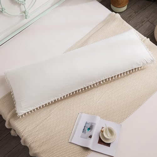 ZTYROLJ 2er Set Kissenbezüge 40x145 Quasten Kissenbezug, Mikrofaser Seitenschläferkissen Bezug mit Reißverschluss,Atmungsaktiv und Weich Kopfkissenbezug für Seitenschläfer von ZTYROLJ