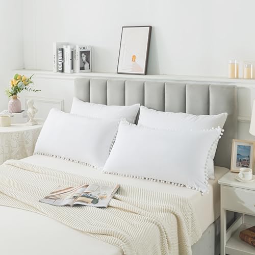 ZTYROLJ 2er Set Kissenbezug 40x80 mit Reißverschluss,Microfiber Weich Kopfkissenbezug,Atmungsaktiv Resistent Quasten Zierkissenbezüge für Sofa von ZTYROLJ