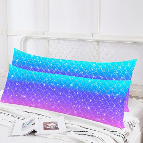 ZTYROLJ 2er Set Meerjungfrau Kissenbezug Seitenschläferkissen 40x145,Mikrofaser Seitenschläferkissen Bezug mit Reißverschluss,Atmungsaktiv und Weich Kopfkissenbezug für Seitenschläfer von ZTYROLJ