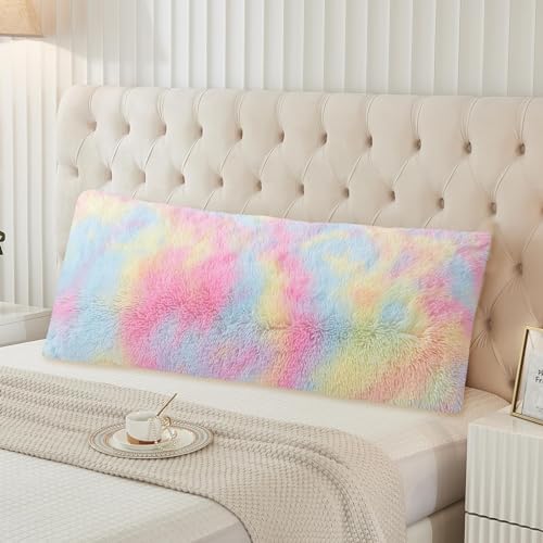 ZTYROLJ 40x145 Seitenschläferkissen Bezug Regenbogen Flauschige Deko Kissenhülle Mikrofaser Kissenbezüge mit Reißverschluss,Atmungsaktiv und Weich Kopfkissenbezug für Seitenschläfer von ZTYROLJ