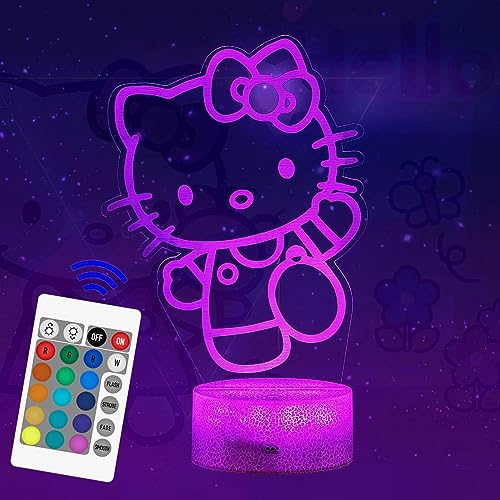 ZTZK Kitty Lampe, Niedliche Kitty Deko Lampe- 3D 16 Farben Intelligentes Fernbedienungs Nachtlicht für Kitty Geschenke für Mädchen, Weihnachtsgeschenke, Kindergeburtstagsgeschenke von ZTZK