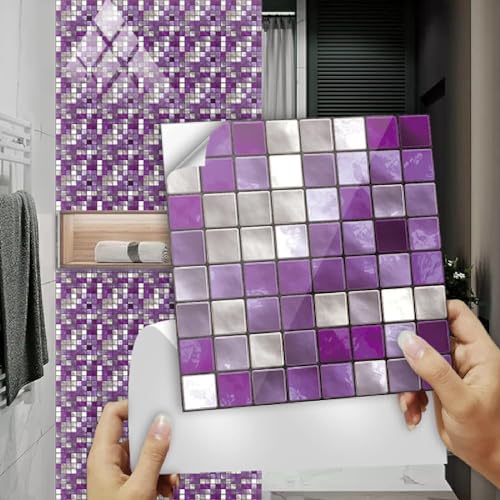 10 Stück lila Fliesenaufkleber for Aufkleben auf Bodenfliesen, PVC-Fliesenaufkleber for die Küche, selbstklebende(30x30cm) von ZTZTZ