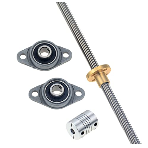 3D-Drucker T8 Leitspindel Horizontal-Kit, 100–800 mm Leitspindel, 8 mm, 2 mm Stange + Messingmutter + KFL08-Lagerhalterung + Kupplung, 1 Set(Pitch 2mm Lead 2mm,700mm) von ZTZTZ