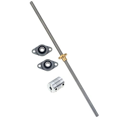 3D-Drucker T8 Leitspindel Horizontal-Kit, 100–800 mm Leitspindel, 8 mm, 2 mm Stange + Messingmutter + KFL08-Lagerhalterung + Kupplung, 1 Set(Pitch 2mm Lead 8mm,700mm) von ZTZTZ