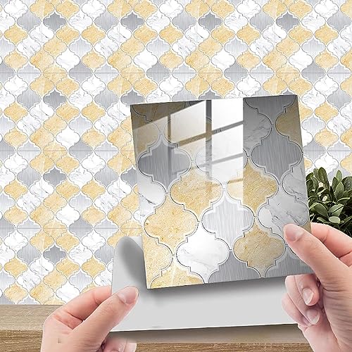 Gelb-graue Marmor-Tapete for Abziehen und Aufkleben, selbstklebende Wandfliesen, DIY-Wandfliesen for, 25 Stück(25 Pcs(20x20cm)) von ZTZTZ