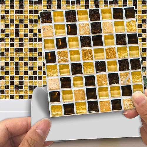 Gelb-schwarzer Marmor, for Abziehen und Aufkleben, Tapete, PVC, wasserdicht, selbstklebende Wandfliesen, 10 Stück(10 Pcs(10x10cm)) von ZTZTZ