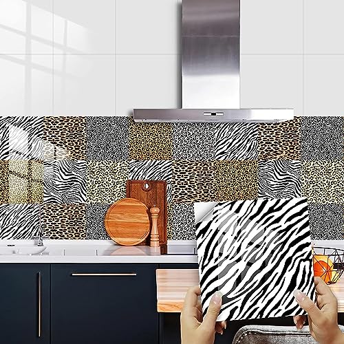Klebefliesen mit Zebra- und Leopardenmuster, selbstklebende PVC-Wandfliesen, for Abziehen Aufkleben(10x10cm/20 pcs) von ZTZTZ