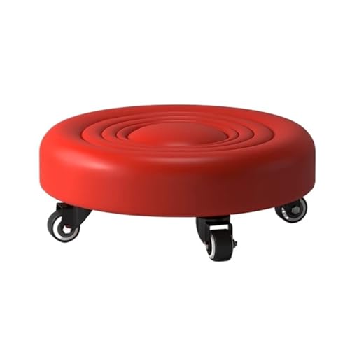 ZTZTZ Lederhockersitze mit Rad, Abnehmbarer Kleiner Hocker for Zu Hause, Runder Rollsitzhocker for Den Heimfitnesssport(B Corrugated Red) von ZTZTZ