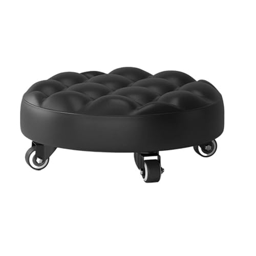 ZTZTZ Weicher Ledersitzhocker mit Rad, runder Rollsitzhocker for Zuhause, Büro, Garage for Heimfitnesssport(B Bread Black) von ZTZTZ