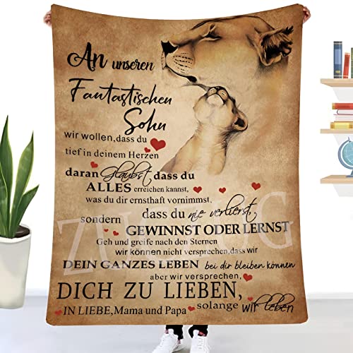 Kuscheldecke Flauschige Personalisierte Geschenke Decke an Unseren Sohn von Eltern, Super Weiche Luftpost Flanelldecke Positiv Ermutigen Sie Ihre Eltern zur Liebe Geeignet für Sofa Reisen Geburtstags von ZUCZUG