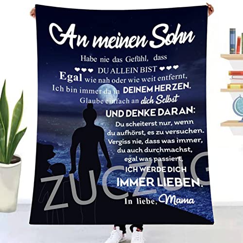 Kuscheldecke Flauschige Personalisierte Geschenke an Meinen Sohn Decke von Mama, Briefdecke für Meinen Sohn, Super Weiche Flanelldecke Mikrofaser Decke Positiv Ermutigen Liebe, Geeignet Sofa, Bett von ZUCZUG