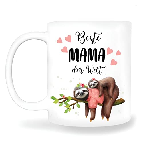 Mama Geschenke Kaffee Tasse mit Spruch Beste Mama der Welt, Keramik Kaffeebecher Faultier Geschenke für Mutter zu Weihnachten zum Muttertag zum Geburtstag 350ml von ZUCZUG