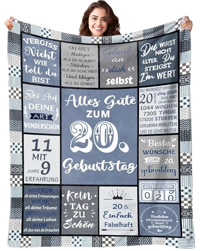 ZUCZUG 20 Geburtstag Frauen Männer Decke, Geschenke zum 20. Geburtstag Frau Mann, Geschenke für Frauen Decke 20 Geburtstag Deko, Super Weiche Flanelldecke für Schwester, Freundin, Kollegin von ZUCZUG