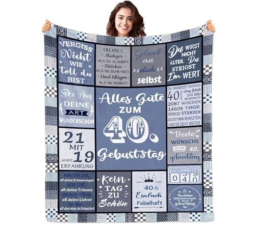 ZUCZUG Decke 40. Geburtstag Frauen Männer, Personalisierte 40. Geburtstags Geschenk Decke, 40 Geburtstag Deko Blau 150X200 von ZUCZUG