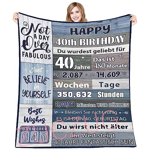 ZUCZUG Kuscheldecke Flauschige Partyzubehör Dekorationen zum 40. Geburtstag für Frauen männer, Happy 40th Birthday Geschenke, Geschenke Decke zum 40. Geburtstag, Frauen, Mutter, Oma von ZUCZUG