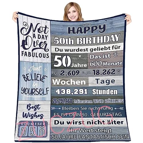 ZUCZUG Kuscheldecke Flauschige Partyzubehör Dekorationen zum 50. Geburtstag für Frauen männer, Happy 50th Birthday Geschenke, Geschenke Decke zum 50. Geburtstag, Frauen, Mutter, Oma von ZUCZUG