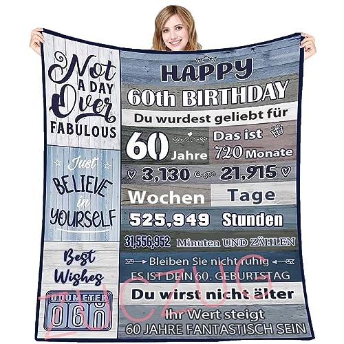 ZUCZUG Kuscheldecke Flauschige Partyzubehör Dekorationen zum 60. Geburtstag für Frauen männer, Happy 60th Birthday Geschenke, Geschenke Decke zum 60. Geburtstag, Frauen, Mutter, Oma von ZUCZUG