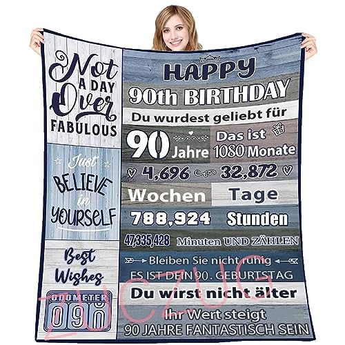 ZUCZUG Kuscheldecke Flauschige Partyzubehör Dekorationen zum 90. Geburtstag für Frauen männer, Happy 90th Birthday Geschenke, Geschenke Decke zum 90. Geburtstag, Frauen, Mutter, Oma von ZUCZUG