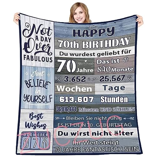 ZUCZUG Kuscheldecke Flauschige Personalisierte 70. Geburtstagsgeschenk Decke für Frauen Männer, Positiv Ermutigen Geburtstags Geschenk Decke, Super Weiche Flanelldecke für 70. Schwester Freundin von ZUCZUG