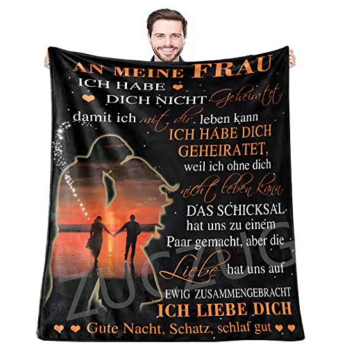 ZUCZUG Kuscheldecke Flauschige Personalisierte Geschenke Decke An Meine Ehefrau, Ehemann für Frau Nachricht Briefdecke Positiv Ermutigen Wohndecke für Sofa Reisen Geschenk Weihnachten(Deutsche) von ZUCZUG