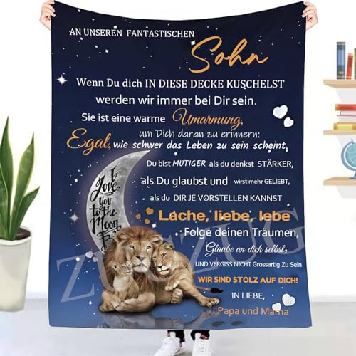 ZUCZUG Kuscheldecke Flauschige Personalisierte Geschenke Decke an Unseren Sohn von Papa und Mama, Super Weiche Flanelldecke Wohndecke für Couch Bett, TV-Decke Geburtstag, Weihnachten von ZUCZUG