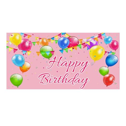Personalisiertes "Happy Birthday"-Banner mit Namen, individuelle bunte rosa Luftballons, Geburtstagsbanner, für drinnen und draußen, 60 x 120 cm von ZUELKOAP