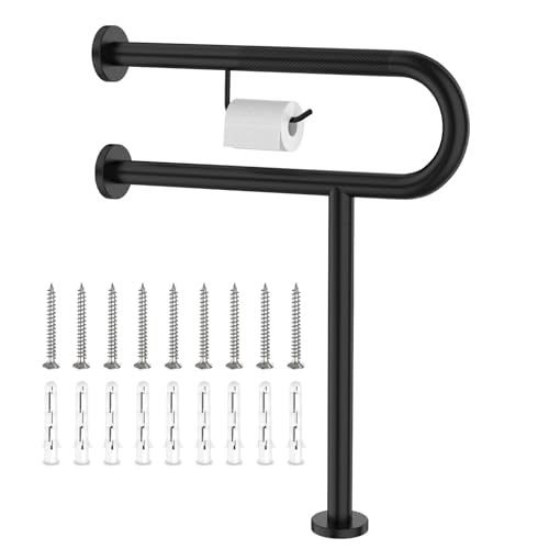 ZUEXT WC-Stützstange mit Toilettenpapierhalter, 61 x 71 cm, mattschwarz, rutschfest, Handicap-Haltegriff für Badezimmer, Sicherheitshandläufe mit Bein für ältere Menschen, Behinderte, Schwangere ZUEXT WC-Stützstange mit Toilettenpapierhalter, 61 x 71 cm, mattschwarz, rutschfest, Handicap-Haltegriff für Badezimmer, Sicherheitshandläufe mit Bein für ältere Menschen, Behinderte, Schwangere von ZUEXT
