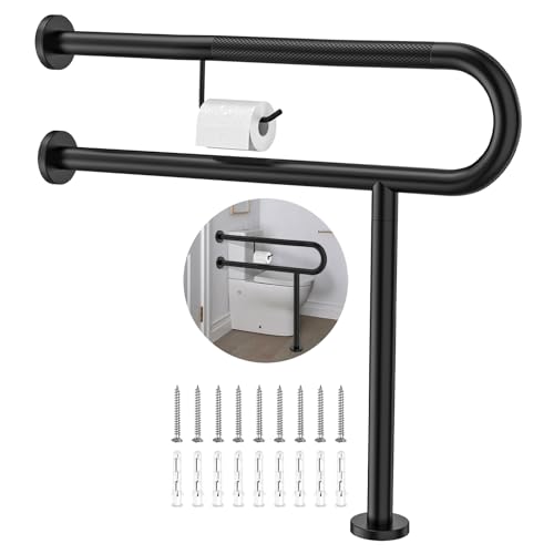 ZUEXT WC-Stützstange mit Toilettenpapierhalter, 80 x 71 cm, mattschwarz, rutschfest, Handicap-Haltegriff für Badezimmer, Sicherheitsgeländer mit Bein für ältere Menschen, Behinderte, Schwangere ZUEXT WC-Stützstange mit Toilettenpapierhalter, 80 x 71 cm, mattschwarz, rutschfest, Handicap-Haltegriff für Badezimmer, Sicherheitsgeländer mit Bein für ältere Menschen, Behinderte, Schwangere von ZUEXT