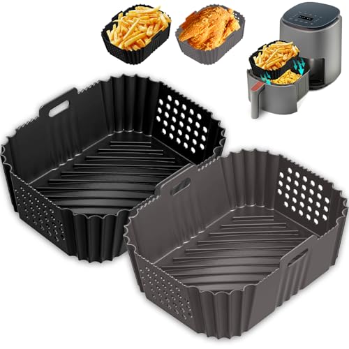 2 Stück Ninja Airfryer Zubehör,9.5L Ninja Double Stack XL,Silikon Einsätze,heißluftfritteuse dual zone,airfryer zubehör zum Backen Oder Kochen von Speisen (Schwarze+Grau) von ZUGHXMS