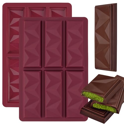 ZUGHXMS Schokoladenform Silikon Dubai Schokolade Form Pralinenform Tief,2 Stück Silikonform Schokoladentafel Tafel Schokoladen Form Einfache Handhabung für Pralinen Nuts Schokoriegel Selber Machen von ZUGHXMS