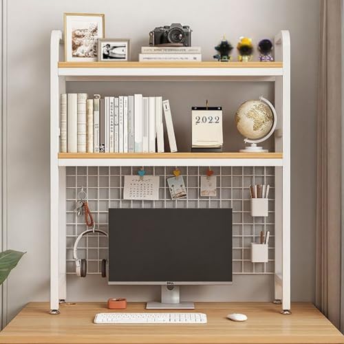 2-stöckiges Computer-Desktop-Bücherregal, Desktop-Bücherregal, Schreibtisch-Displayständer Aus Holz, Desktop-Aufbewahrungsregal Für Home Office, Wohnheim(White double layer,95cm/37in) von ZUGIATP