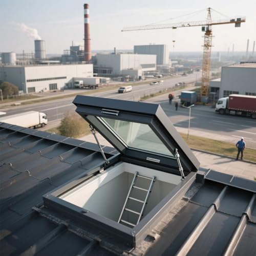 Belüftungs-Flachdach-Lichtschachtfenster, flächenbündig montierte Dachzugangsluke, Sicherheitstür, Dachlukendeckel, Kellerfensterschacht mit Griffen, Aluminium-Sichtfenster für Dachboden/Sonnenraum(85 von ZUGIATP