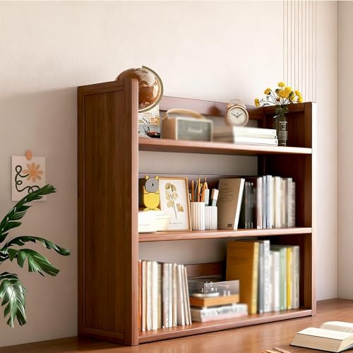 Bücherregal Aus Holz Für Den Schreibtisch Geeignet Für Computertische Doppellagiges Multifunktionales Aufbewahrungsregal(Brown three-layer,70cm/27in) von ZUGIATP