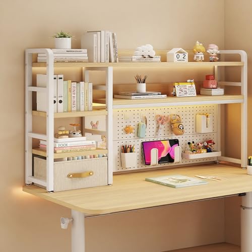 Bücherregal Fürs Studentenwohnheim Schreibtisch-Organizer Home-Office-Regal Studenten-Pinnwand-Bücherregal(Walnut with drawers,135cm/53in) von ZUGIATP