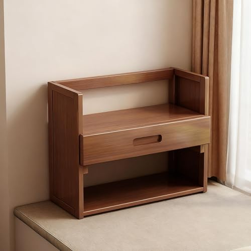 Desktop-Bücherregal, Geeignet Für Computertische, Doppellagiges, Multifunktionales Aufbewahrungsregal, Geeignet Für Das Wohnzimmer Im Wohnheim, Büro(Brown double layer with drawers,70cm/27in) von ZUGIATP