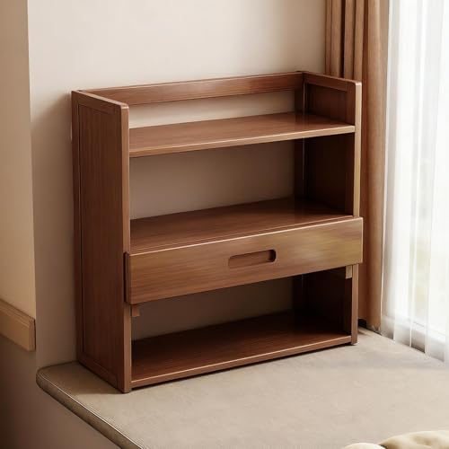 Desktop-Bücherregal, Geeignet Für Computertische, Doppellagiges, Multifunktionales Aufbewahrungsregal, Geeignet Für Das Wohnzimmer Im Wohnheim, Büro(Brown three-layer with drawers,50cm/19in) von ZUGIATP