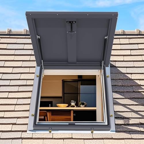 Einbruchsichere Stahldachfenster Dachfenster mit abschließbarem Griff Dachfenstertüren für Schacht-/Kellerausstiegsabdeckungen Sicherheits-Dachfenstertüren Gewerbliche Dachzugangstüren(65*80cm/25.6*31 von ZUGIATP