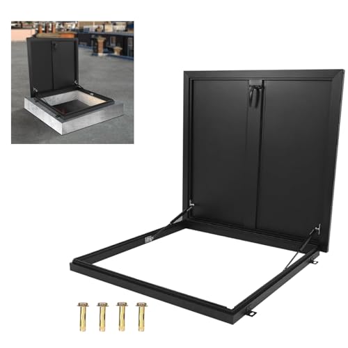 Hochleistungs-Sicherheits-Schachtabdeckungen aus Stahl,Einbruchsichere Stahldachfenster,Hochleistungs-Dachbodenlüftungstüren mit Griffen und Airbag-Stoßdämpfer Absorber,Schachtabdeckungen(65*65cm/25.6 von ZUGIATP