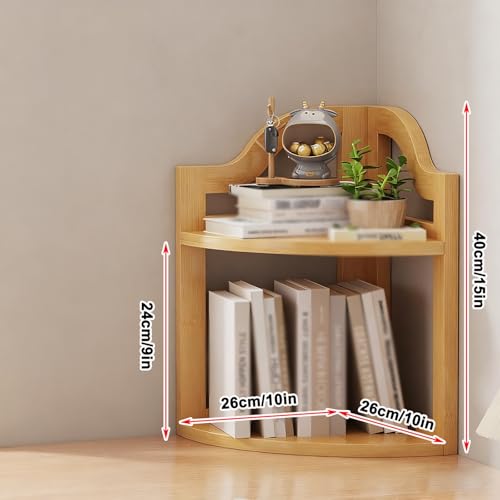Kleines Schreibtisch-Bücherregal Aus Holz Schreibtisch-Lagerregal Fächerförmiger Tisch Eck-Schreibtisch-Bücherregal(Type A brown,Double layer) von ZUGIATP