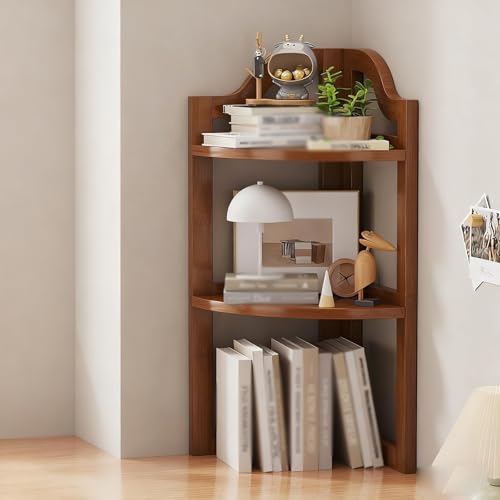 Kleines Schreibtisch-Bücherregal Aus Holz Schreibtisch-Lagerregal Fächerförmiger Tisch Eck-Schreibtisch-Bücherregal(Type A brown,Three-layer) von ZUGIATP