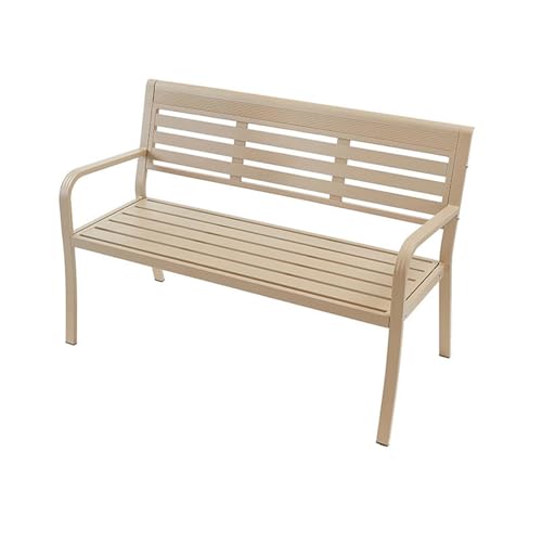 Outdoor-Bank Aus Aluminiumlegierung Mit Runden Armlehnen Gartenbank Mit Starker Tragfähigkeit Und Breiter Rückenlehne(Beige) von ZUGIATP