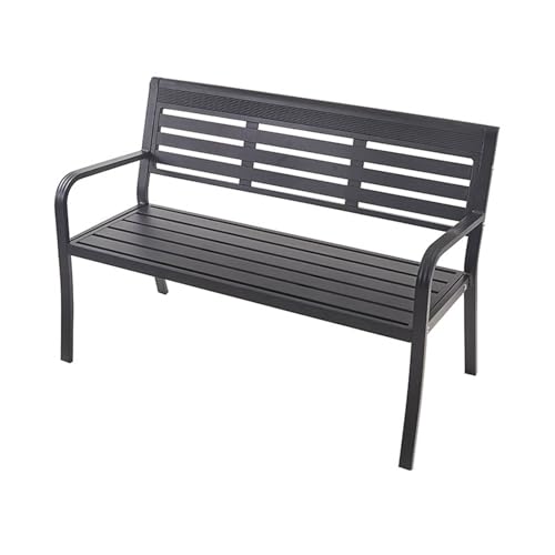 Outdoor-Bank Aus Aluminiumlegierung Mit Runden Armlehnen Gartenbank Mit Starker Tragfähigkeit Und Breiter Rückenlehne(Black) von ZUGIATP