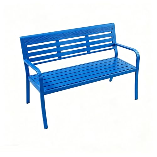 Outdoor-Bank Aus Aluminiumlegierung Mit Runden Armlehnen Gartenbank Mit Starker Tragfähigkeit Und Breiter Rückenlehne(Blue) von ZUGIATP