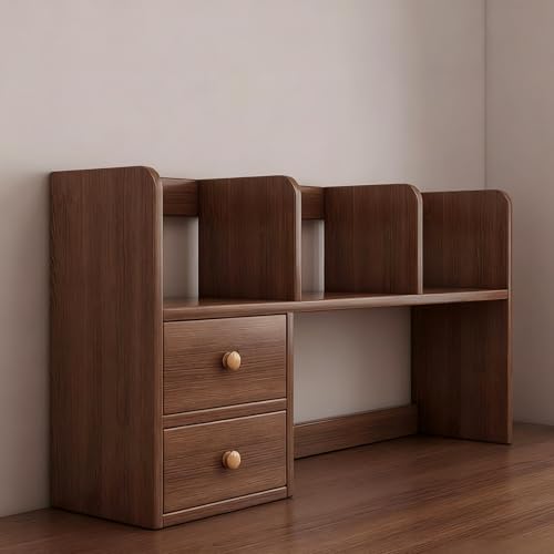 Schreibtisch-Bücherregal Aus Holz, Schreibtisch-Aufbewahrungsregal, Offenes Aufbewahrungsregal, Arbeitsplatten-Bücherregal Mit Schubladen(Double brown,80cm/31in) von ZUGIATP