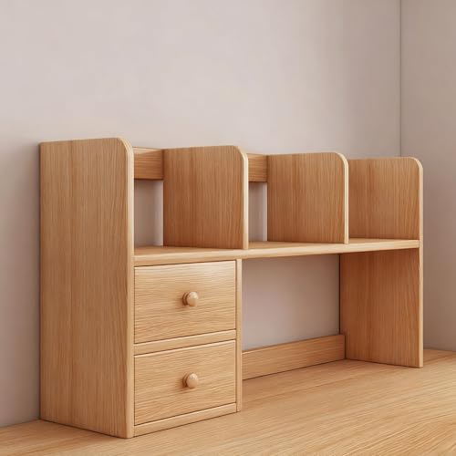Schreibtisch-Bücherregal Aus Holz, Schreibtisch-Aufbewahrungsregal, Offenes Aufbewahrungsregal, Arbeitsplatten-Bücherregal Mit Schubladen(Double primary colors,80cm/31in) von ZUGIATP